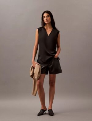 Satin Sleeveless V Neck Blouse