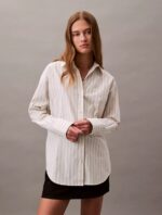Cotton Stretch Stripe Relaxed Button-Down Shirt