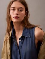 Sleeveless Denim Button-Down Shirt