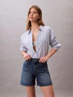 High Rise A-Line Denim Shorts