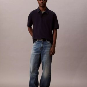 Textured Flat Rib Relaxed Polo Shirt