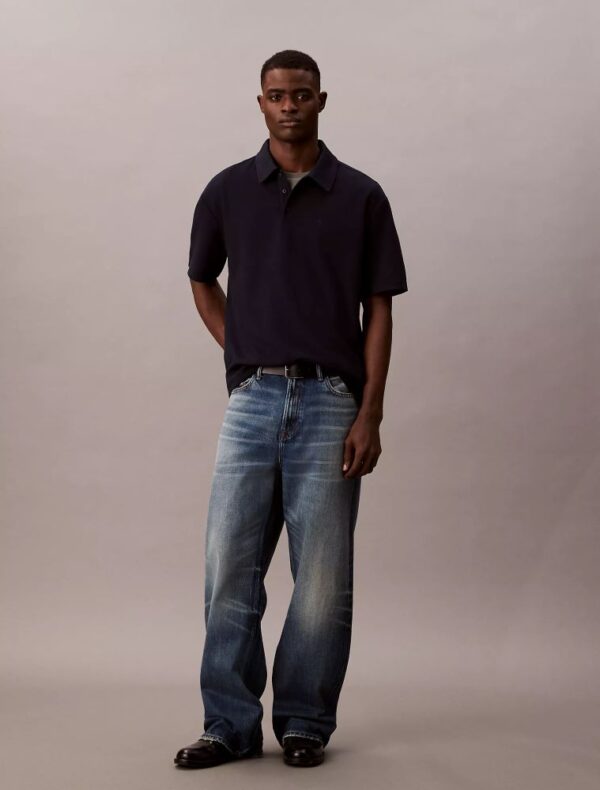 Textured Flat Rib Relaxed Polo Shirt